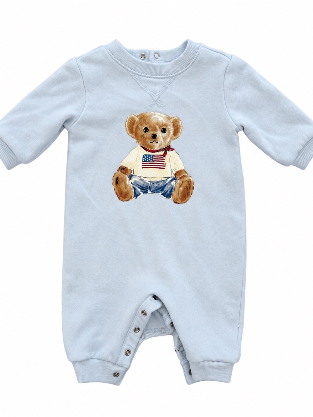 Ralph Lauren Baby Boy 9M Light Blue Polo Bear Snap Romper